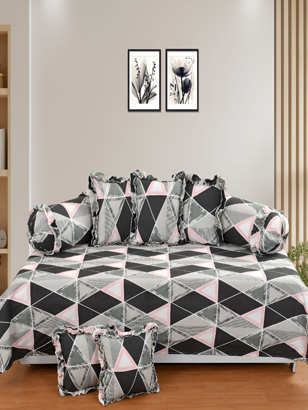 Luxmi Cotton Fabrics Set Of 8 Grey Printed Bedsheet With Bolster & Cushion Covers-picture-19