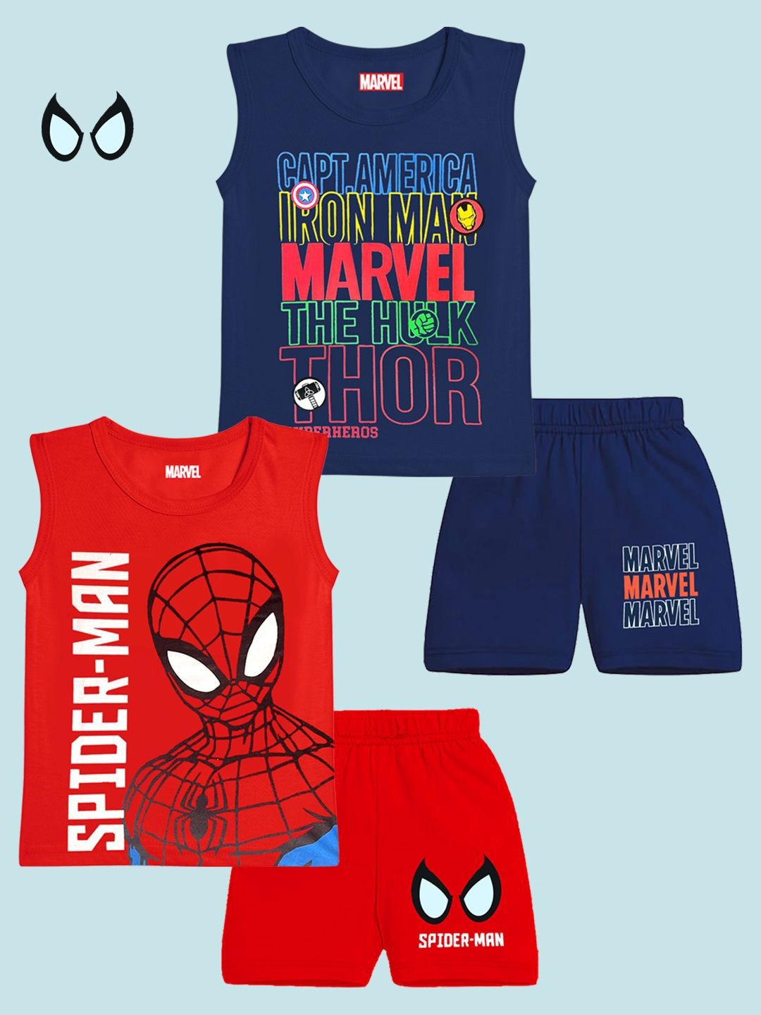 KUCHIPOO Boys Pack Of 2 Avengers Printed Round Neck T-shirt With Shorts-picture-13