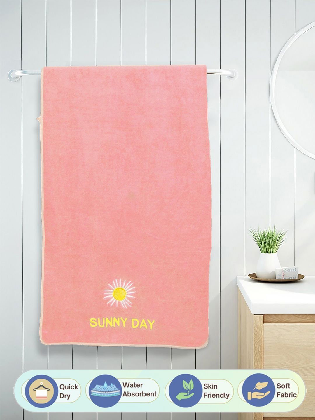 Myntra Elegant Homes Peach-Coloured & White Self Design Cotton 420 GSM Bath Towel-picture-22