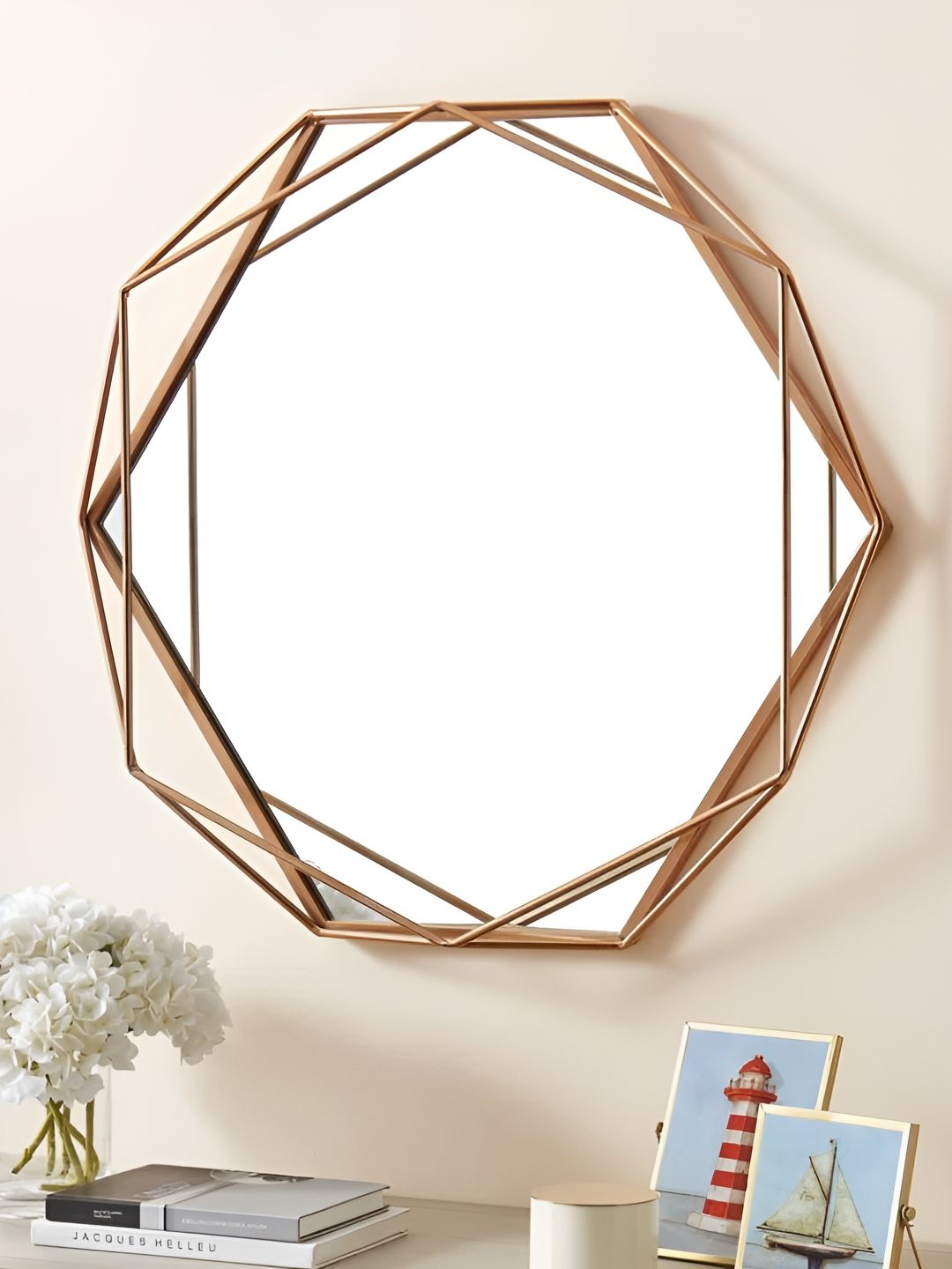 Wall Of Dreams Transparent Hexagon Glass & Metal Wall Mirror-image-44