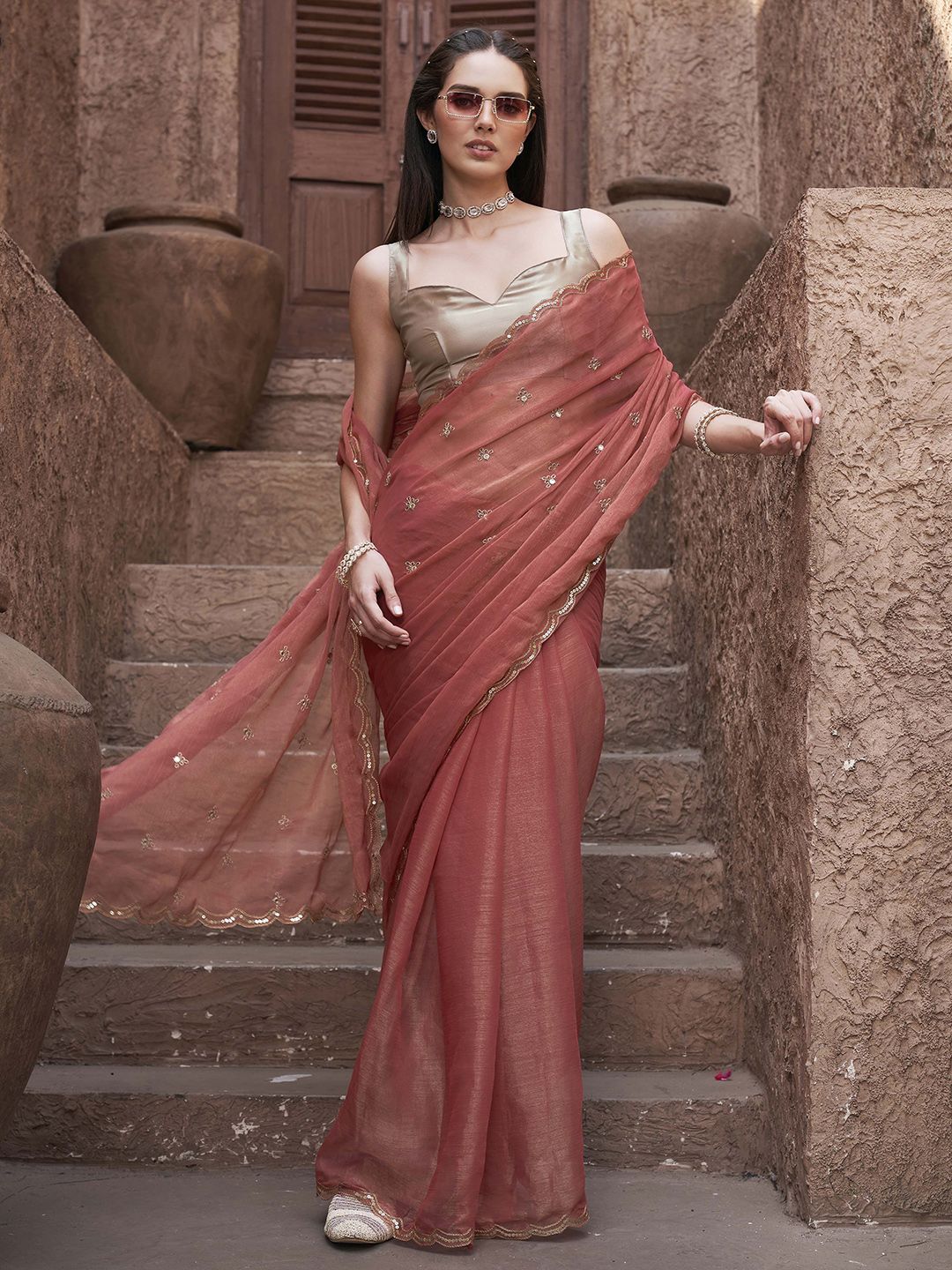 Tikhi Imli Mirror Work Poly Chiffon Saree-picture-19