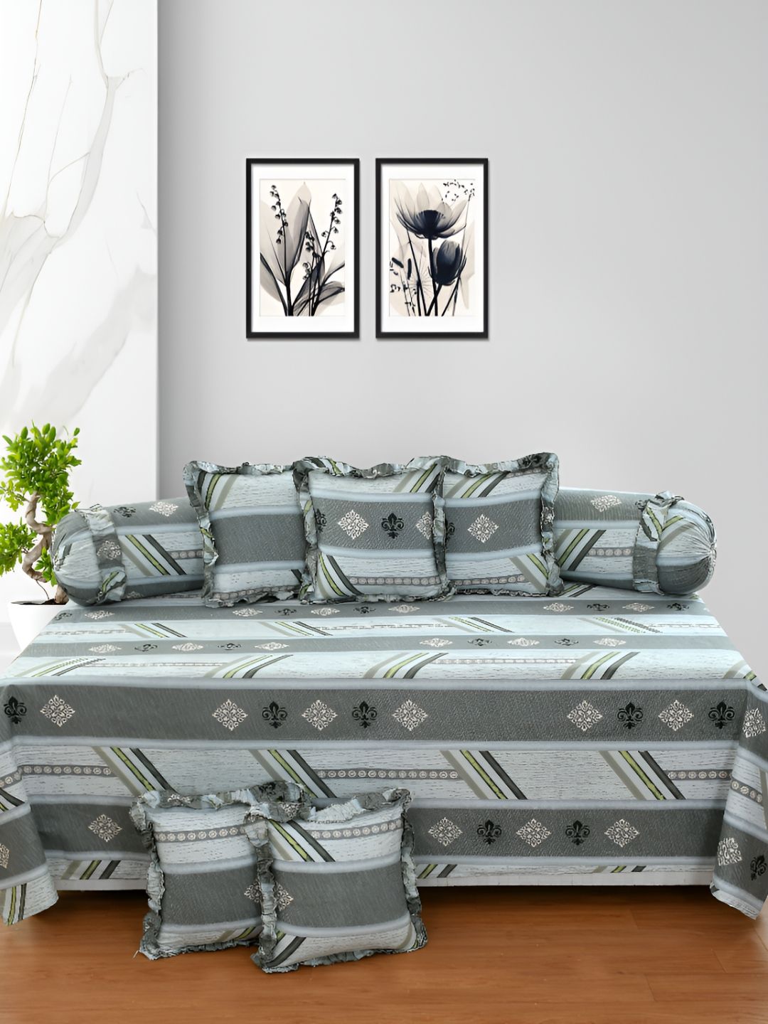 Luxmi Cotton Fabrics Set Of 8 Blue Ethnic Printed Bedsheet With Bolster & Cushion Covers-picture-22