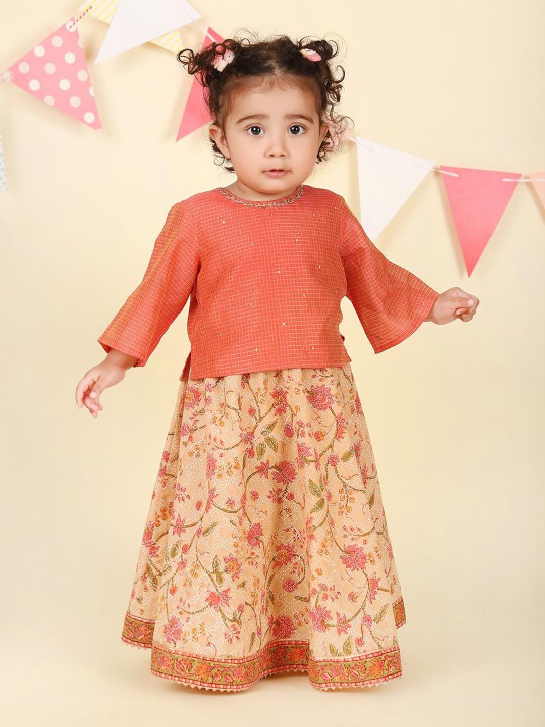 Fabindia Girls Floral Printed Ready to Wear Cotton Lehenga & Blouse-image-7