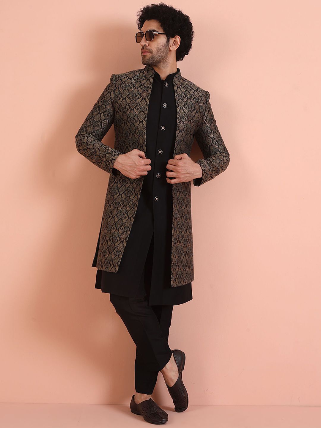 KISAH Jacquard Inner Jacket Indowestern Sherwani Trouser Set