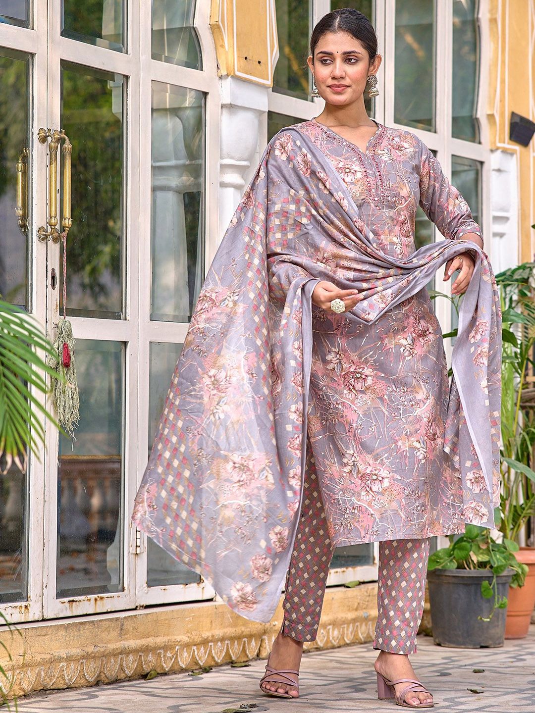 Anouk Ethnic Motifs Printed Pure Cotton Kurta With Trousers & Dupatta-picture-15