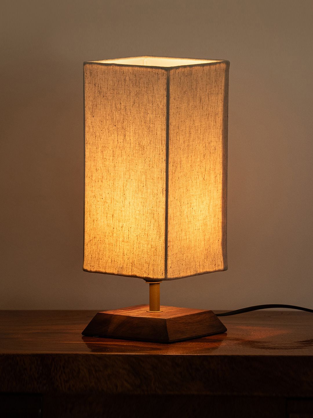 ExclusiveLane Lumespace Brown & Off White Textured Wooden Rectangle Table Lamp-image-13