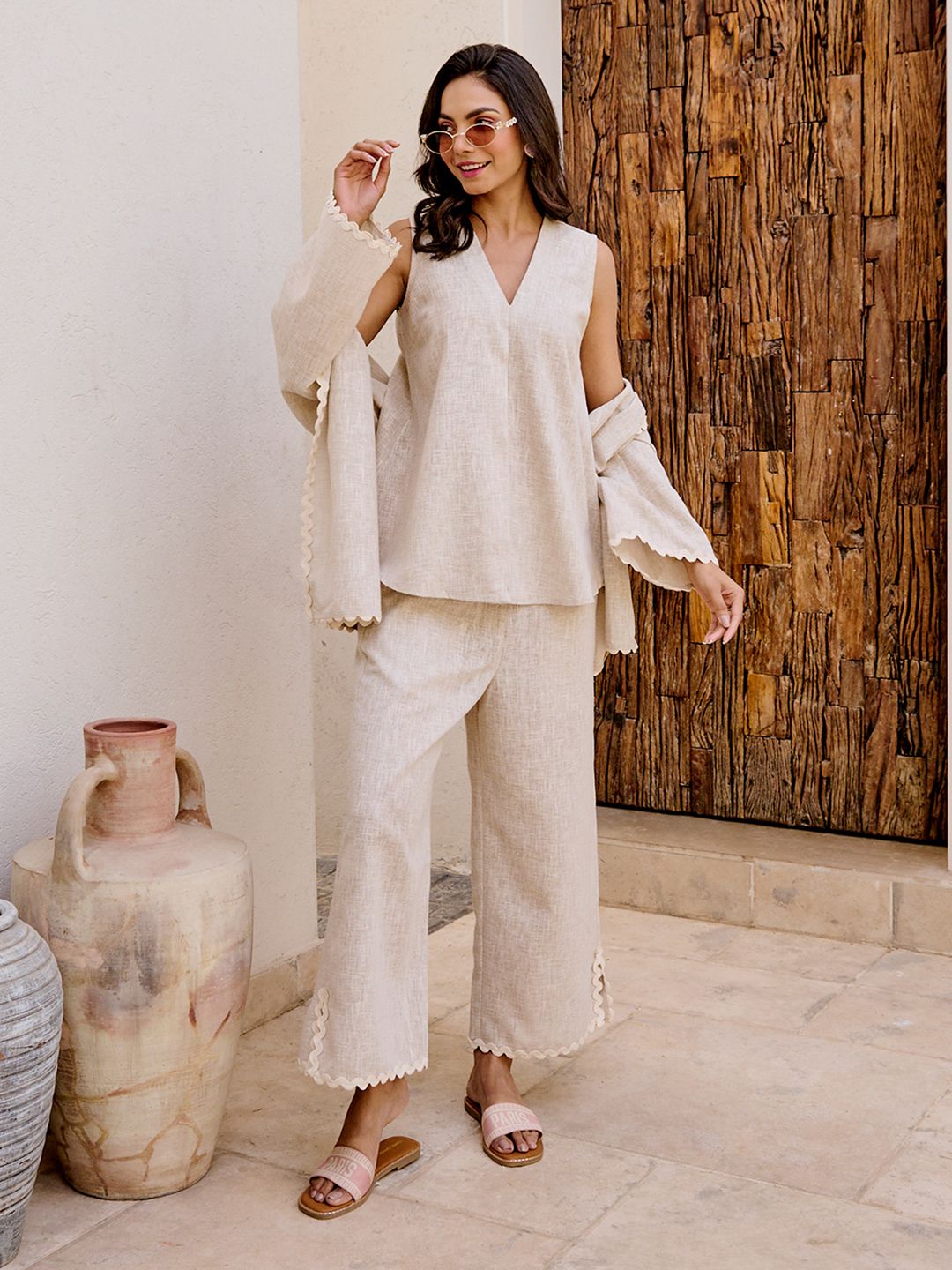 HOUSE OF FETT Open Front Linen Chiba Laced Cape-image-18
