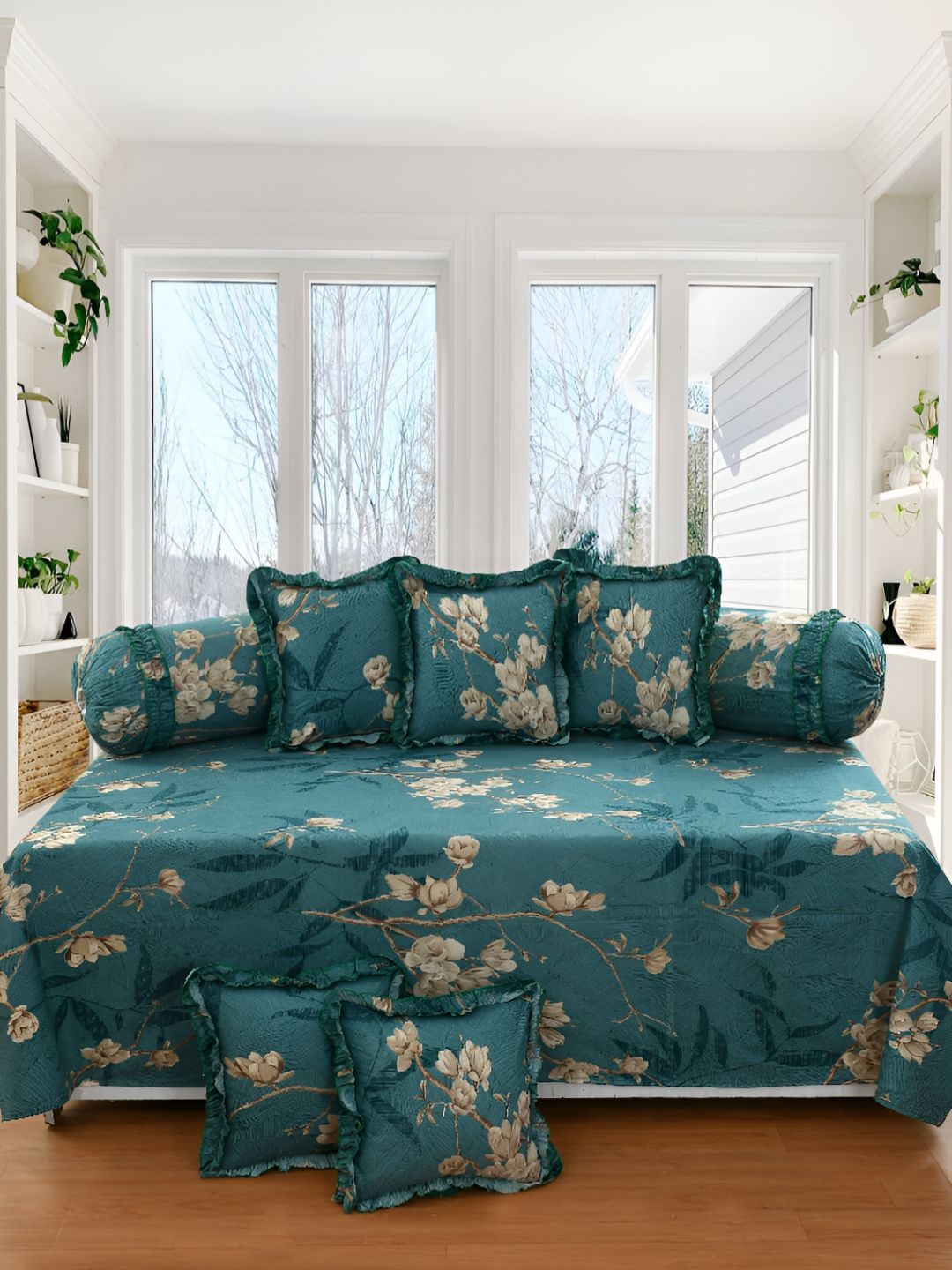 Luxmi Cotton Fabrics Set Of 8 Blue & White Ethnic-Printed Diwan Set-picture-31