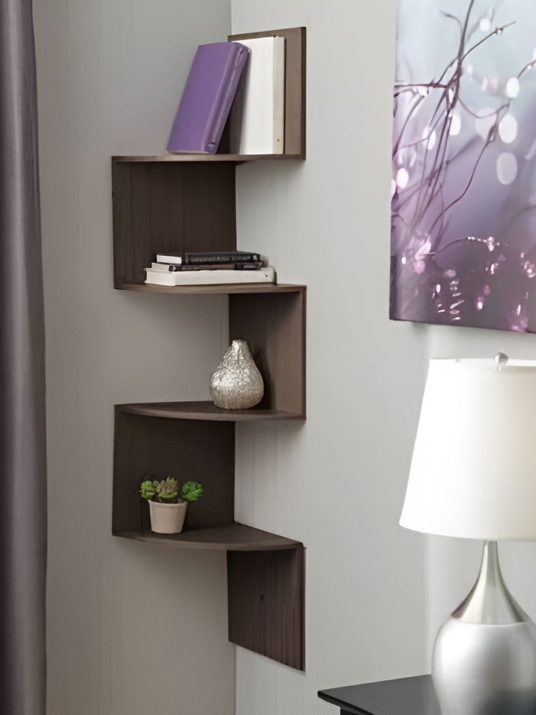 Xtenshion Crafts Brown Wood Corner Wall Shelf