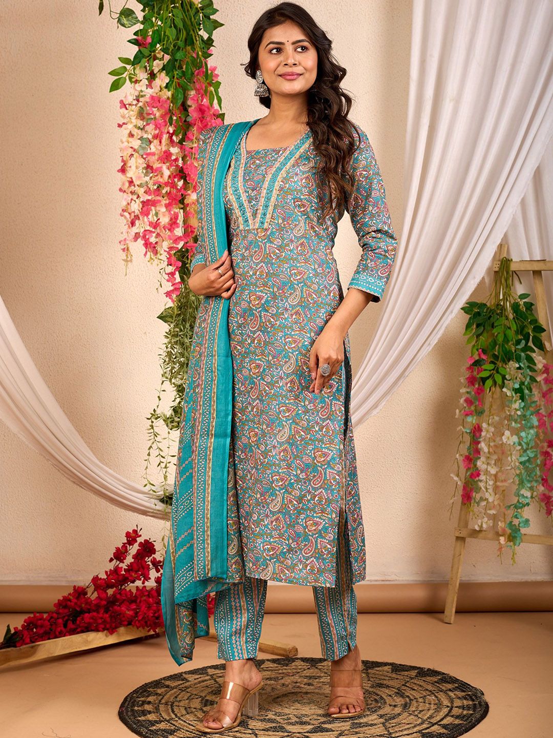 Anouk Women Ethnic Motifs Printed Regular Pure Cotton Kurta with Trousers & With Dupatta-picture-12