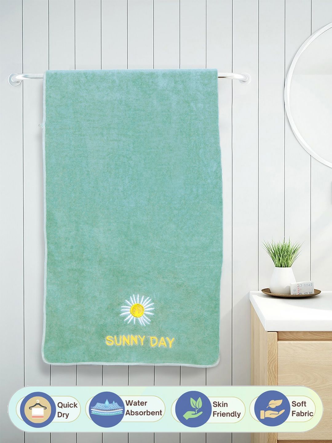 Myntra Elegant Homes Green & Yellow Cotton 420 GSM Bath Towel-picture-35