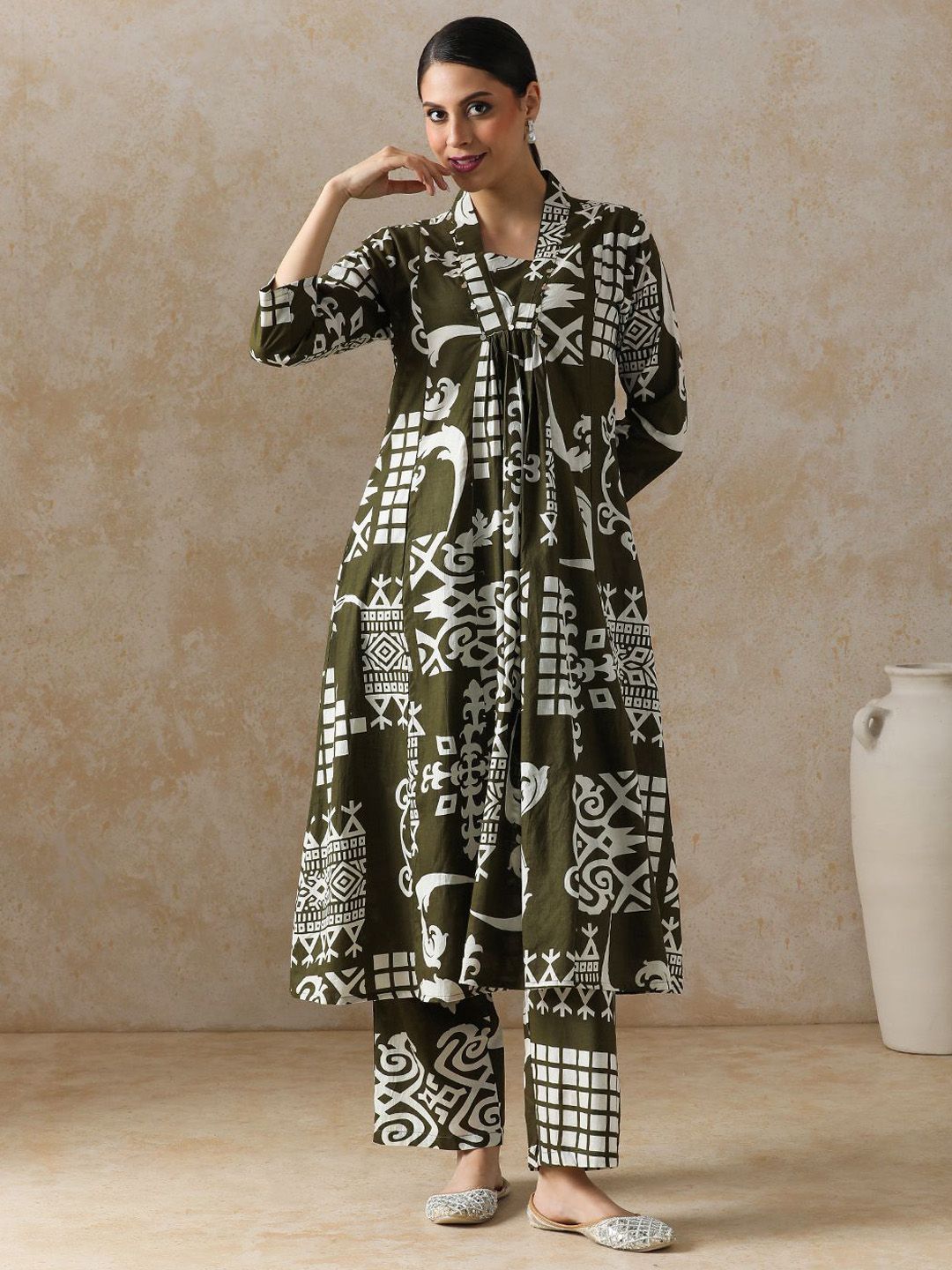 Women Multicolor Rayon Mirror embroidered & Striped Printed Cotton kurta with pant & dupatta set main image 1