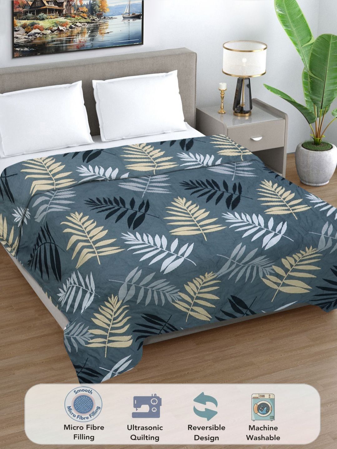 Myntra Elegant Homes Blue Floral Printed Reversible AC Room 350 GSM Double Bed Comforter-picture-49