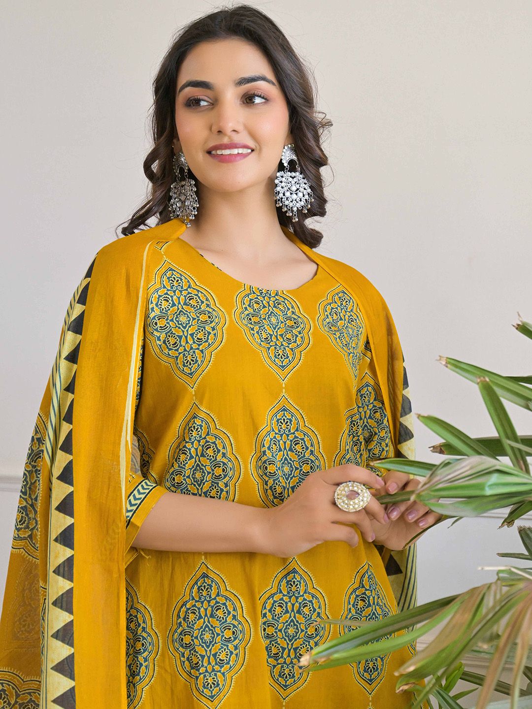 Anouk Ethnic Motifs Printed Round Neck Pure Cotton Kurta With Trousers & Dupatta-picture-47