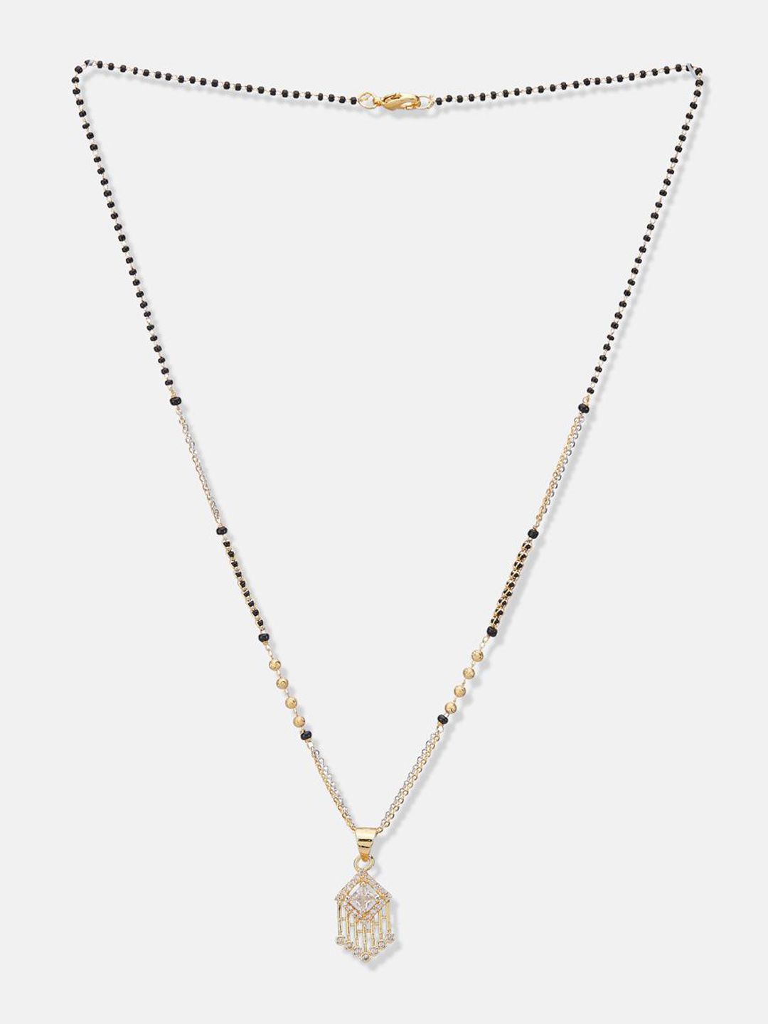 ATIBELLE Set of 2 Gold-Plated Cubic Zirconia Stone Studded & Beaded Mangalsutras