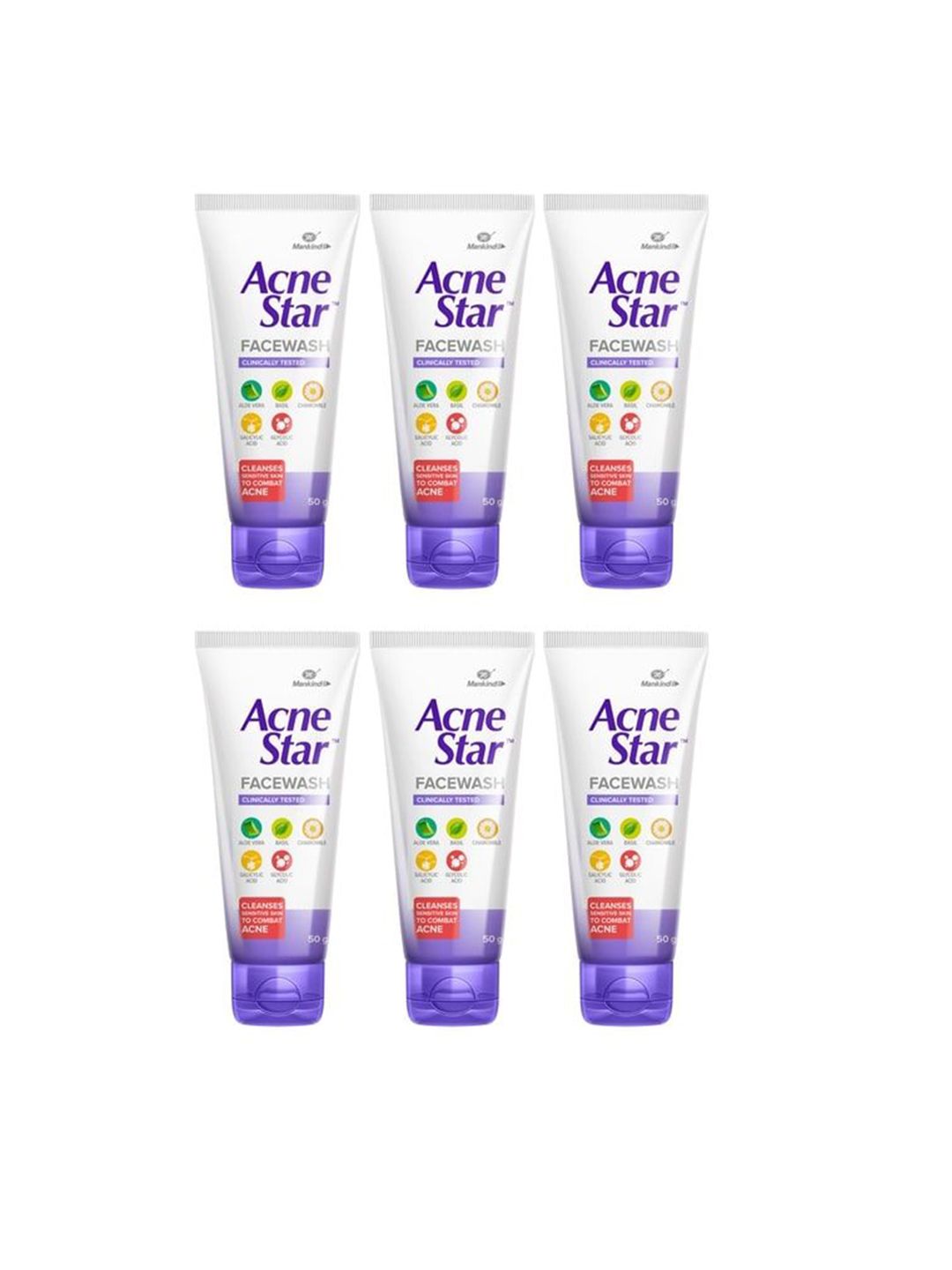 AcneStar Set Of 6 Anti Acne Face Wash With Aloe Vera & Basil - 50 g Each-picture-24