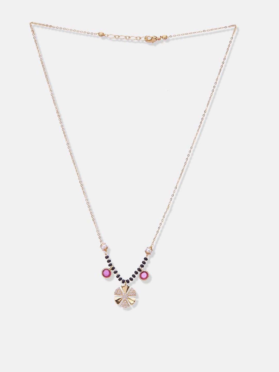 ATIBELLE Set of 2 Gold-Plated Cubic Zirconia Stone Studded & Beaded Mangalsutras