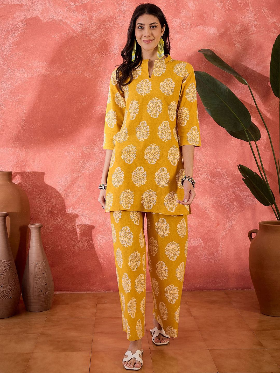 Sangria Printed Pure Cotton Tunic & Trousers Co-Ords