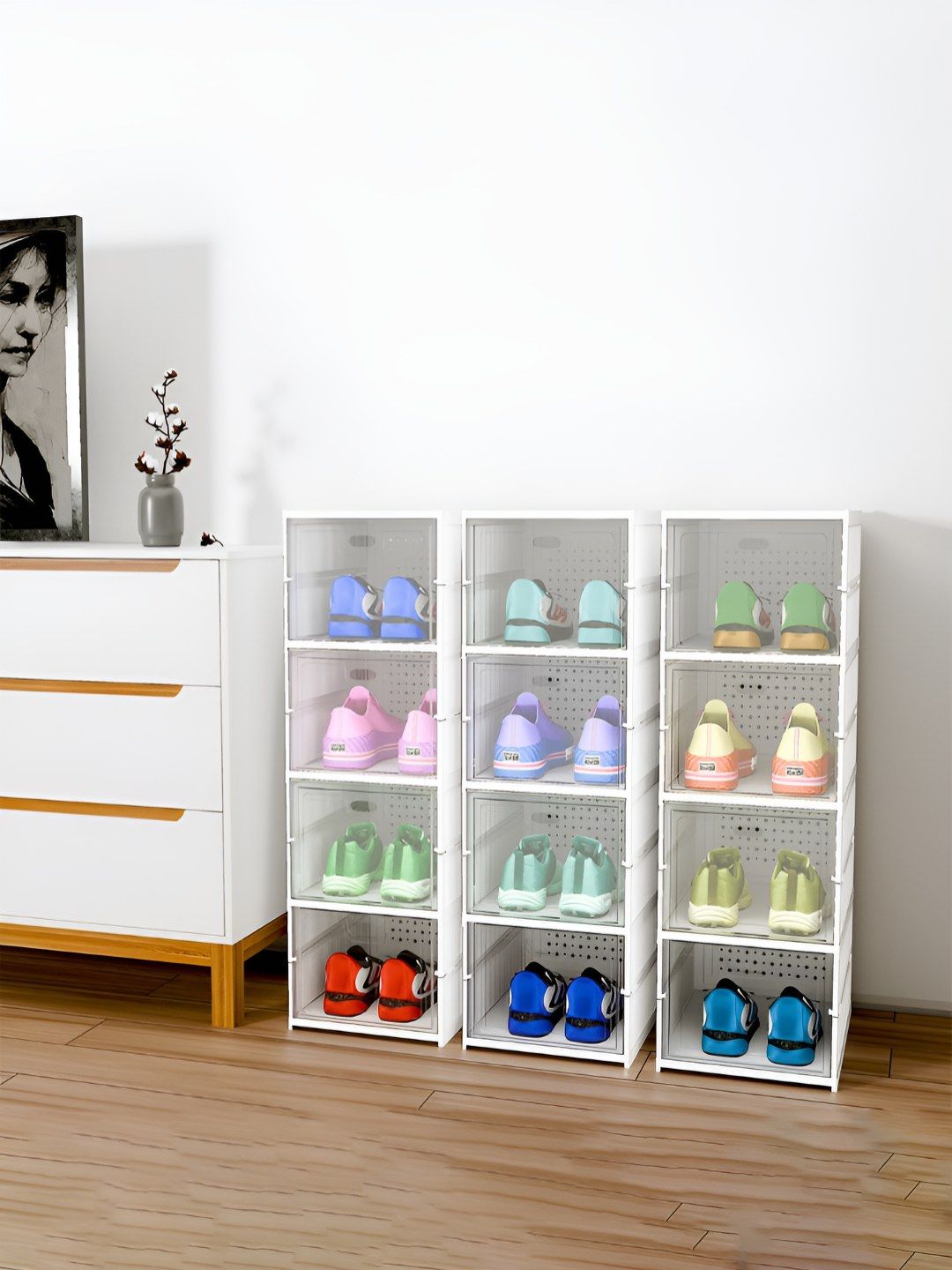 Myntra Elegant Homes Set Of 3 White 4-Layer White Foldable Shoe Rack