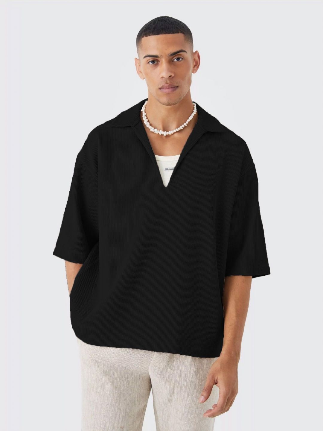 TRAQUILA HIP-HOP Polo Collar Drop-Shoulder Sleeves Cotton Relaxed Fit T-shirt-picture-23
