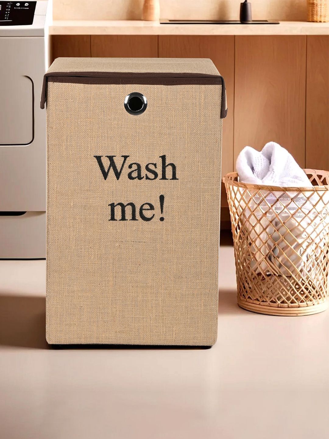 Myntra Elegant Homes Brown Printed Foldable Laundry Bag With Ring-image-1