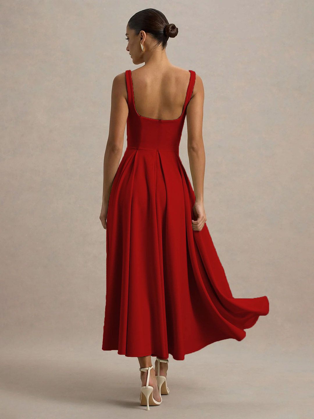 Traquila Solid Red Fit & Flare Midi Dress view 2