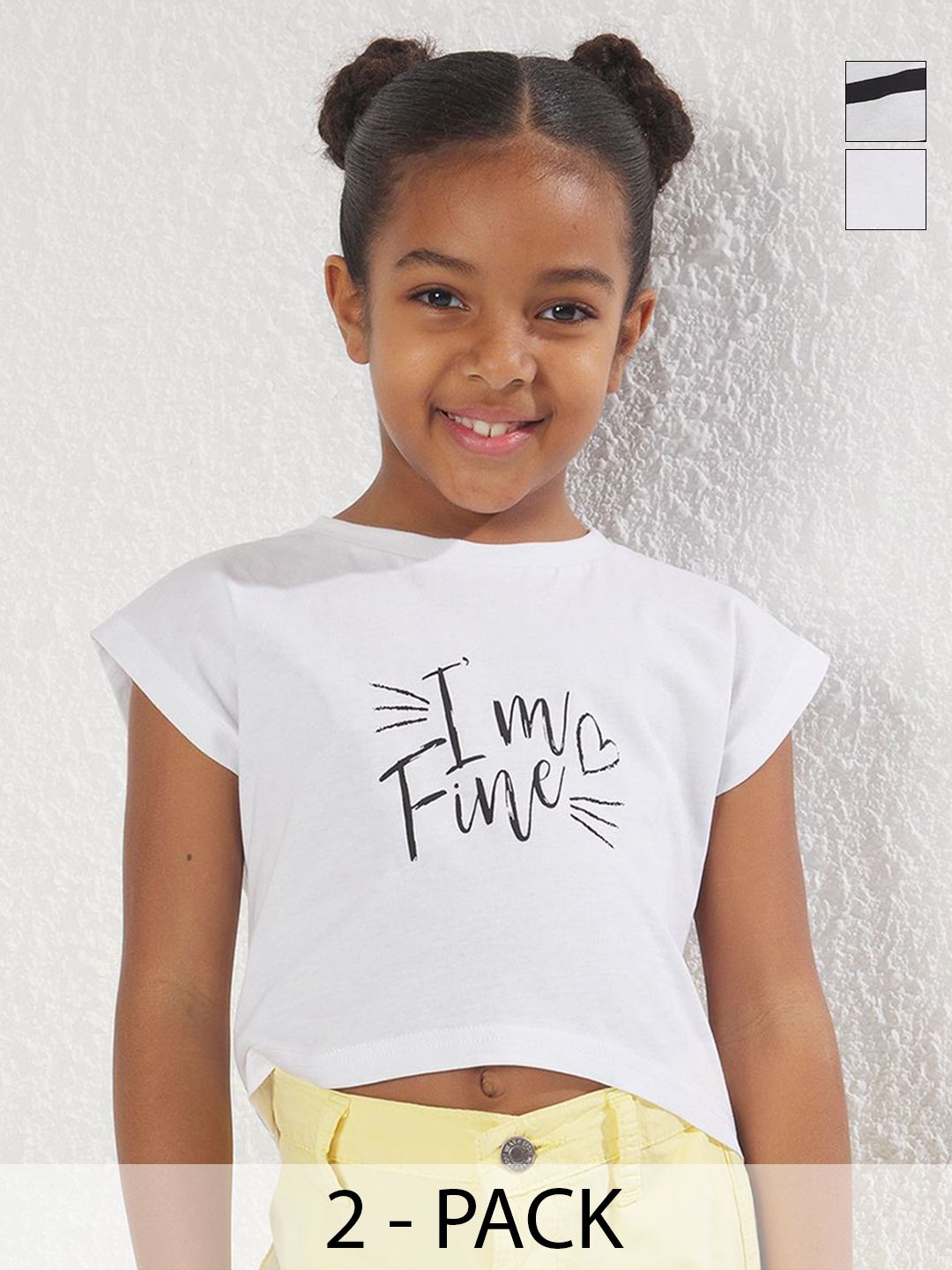 Trendyol Girls Pack Of 2 Typography Extended Sleeves Cotton T-shirt-picture-43