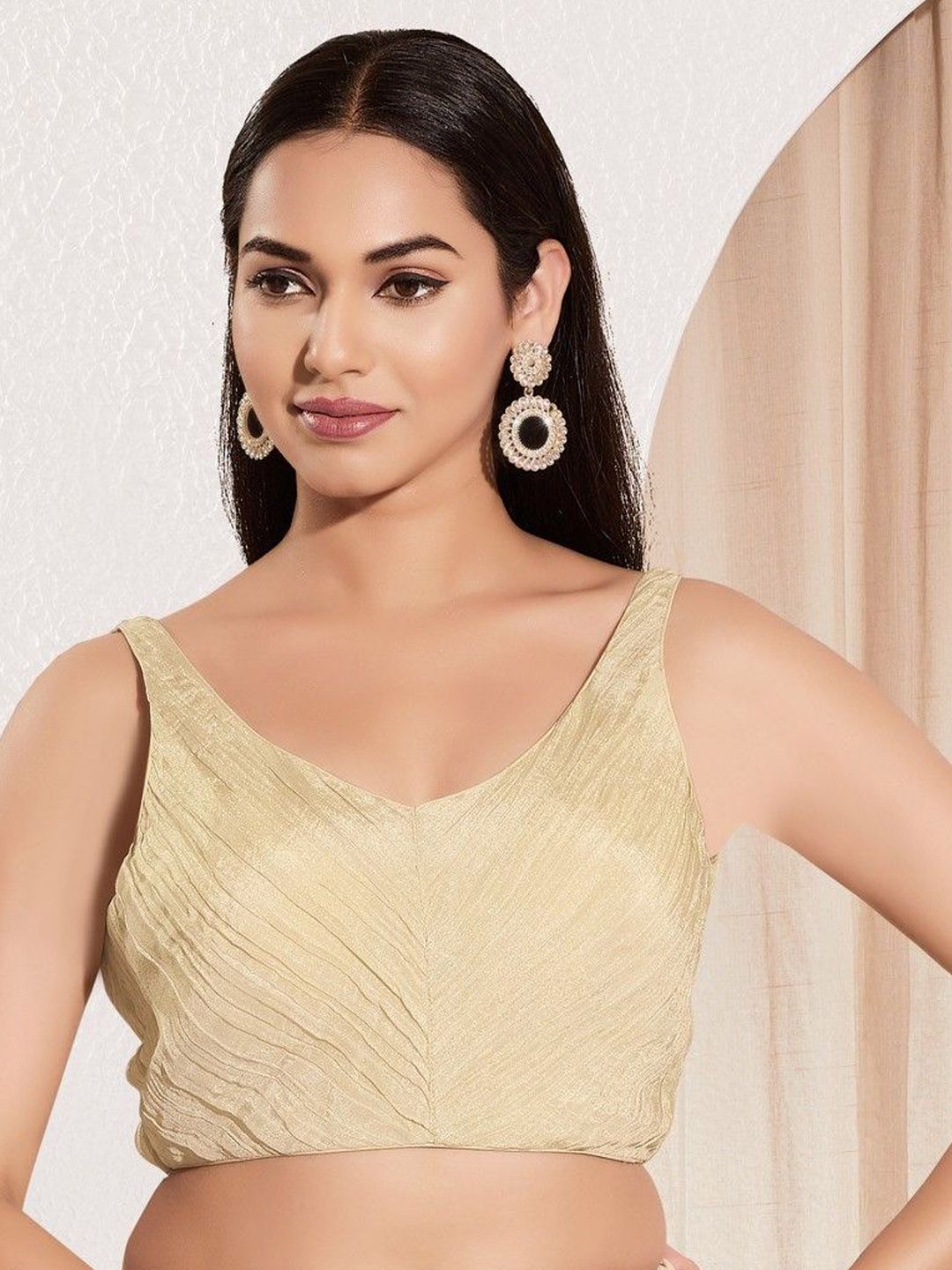 VAMAS - THE DESIGNER BLOUSES V-Neck Padded Saree Blouse-image-25