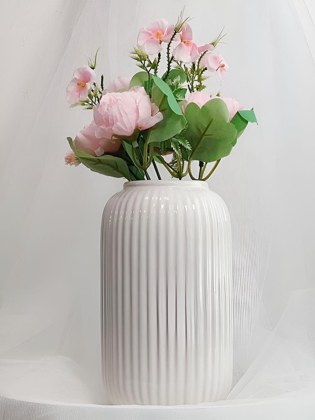 Art Street White Ribbed Ceramic FlowerVases-picture-38