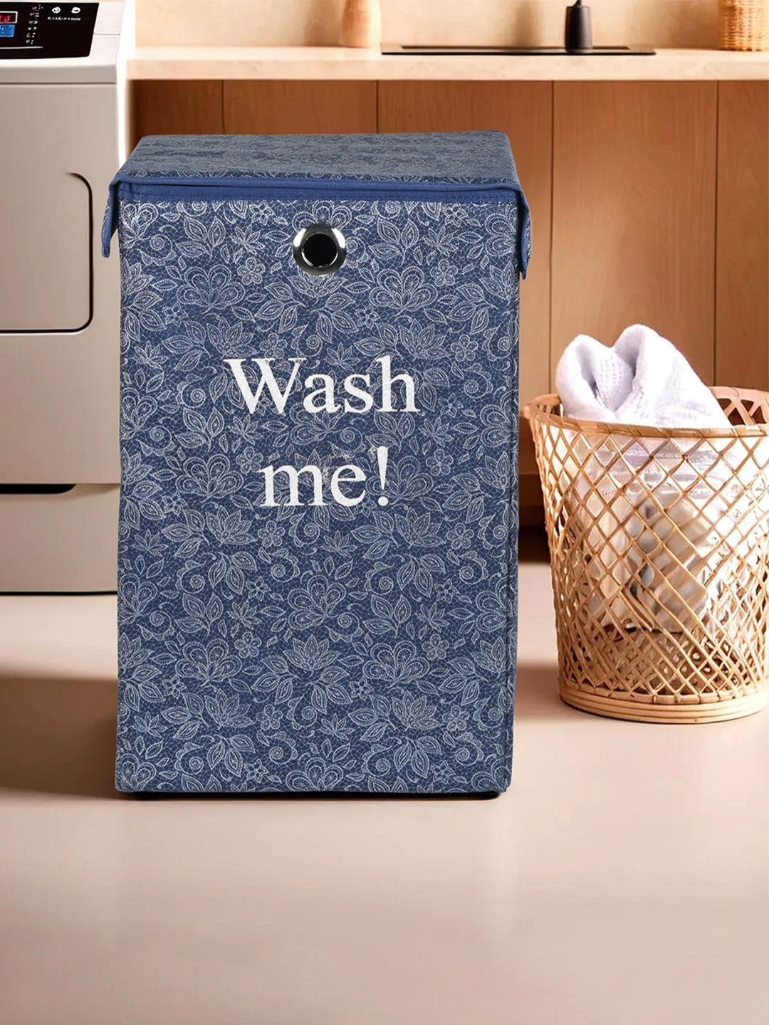 Myntra Elegant Homes Navy-Blue Printed Foldable Laundry Bag With Ring-picture-17