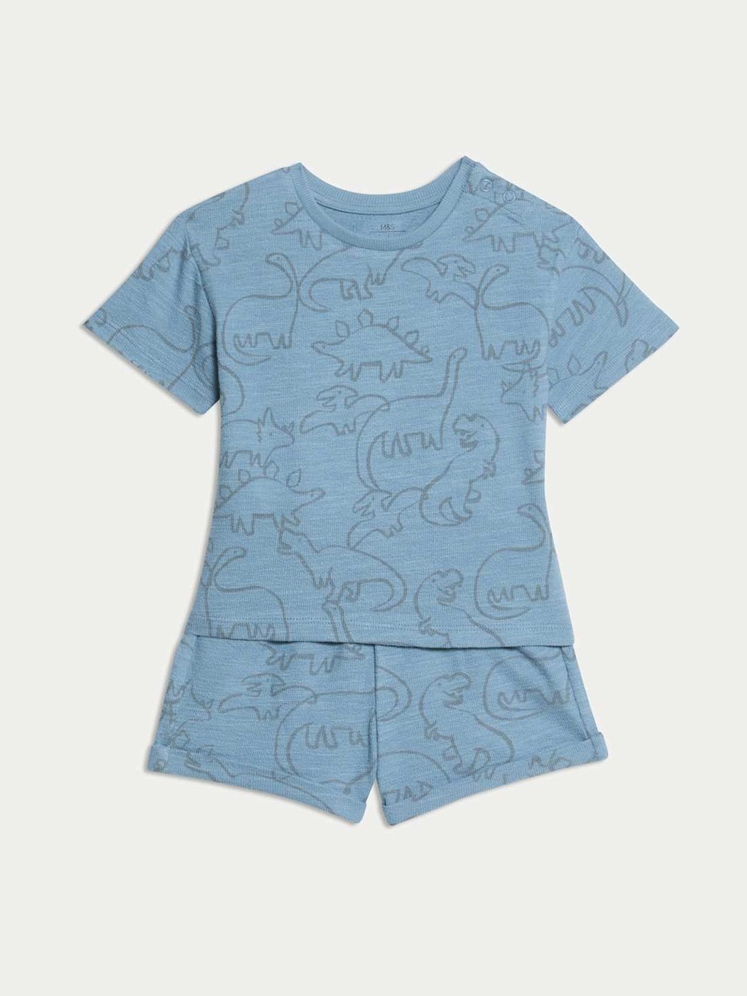 Marks & Spencer Boys Printed Short Sleeves Pure Cotton T-shirt With Shorts-picture-16