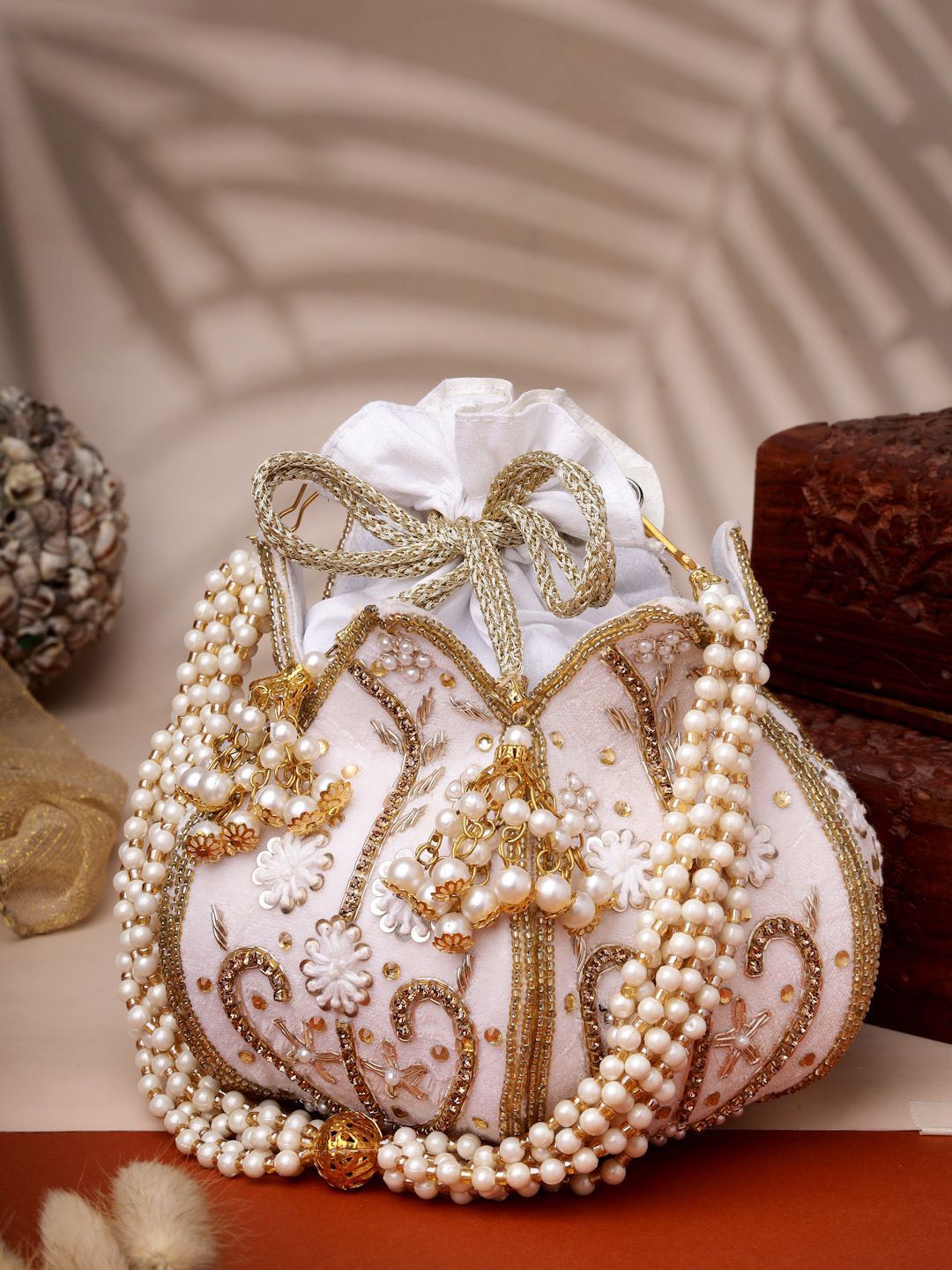 Anekaant Lotus White & Gold Floral Embellished Velvet Potli-picture-10