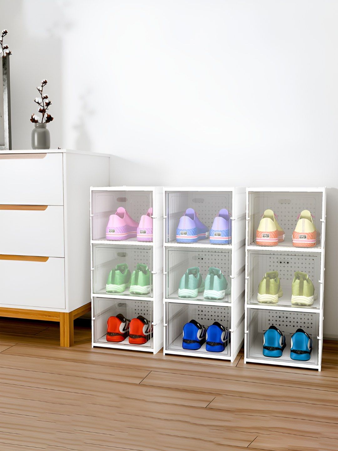 Myntra Elegant Homes Set Of 3 White 3-Layers Foldable Shoe Rack-image-26