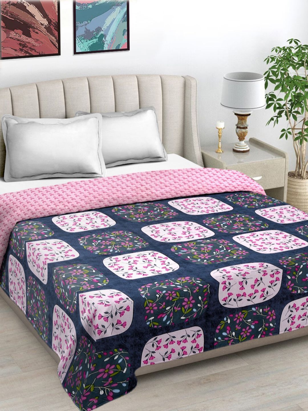 Myntra Elegant Homes Navy Blue Printed Reversible Mild Winter 350 GSM Double Bed Comforter-picture-22