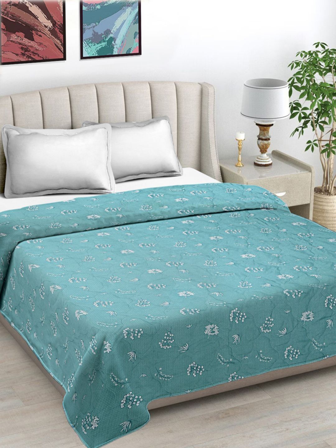 Myntra Elegant Homes Blue Printed Reversible Mild Winter 350 GSM Double Bed Comforter-picture-28