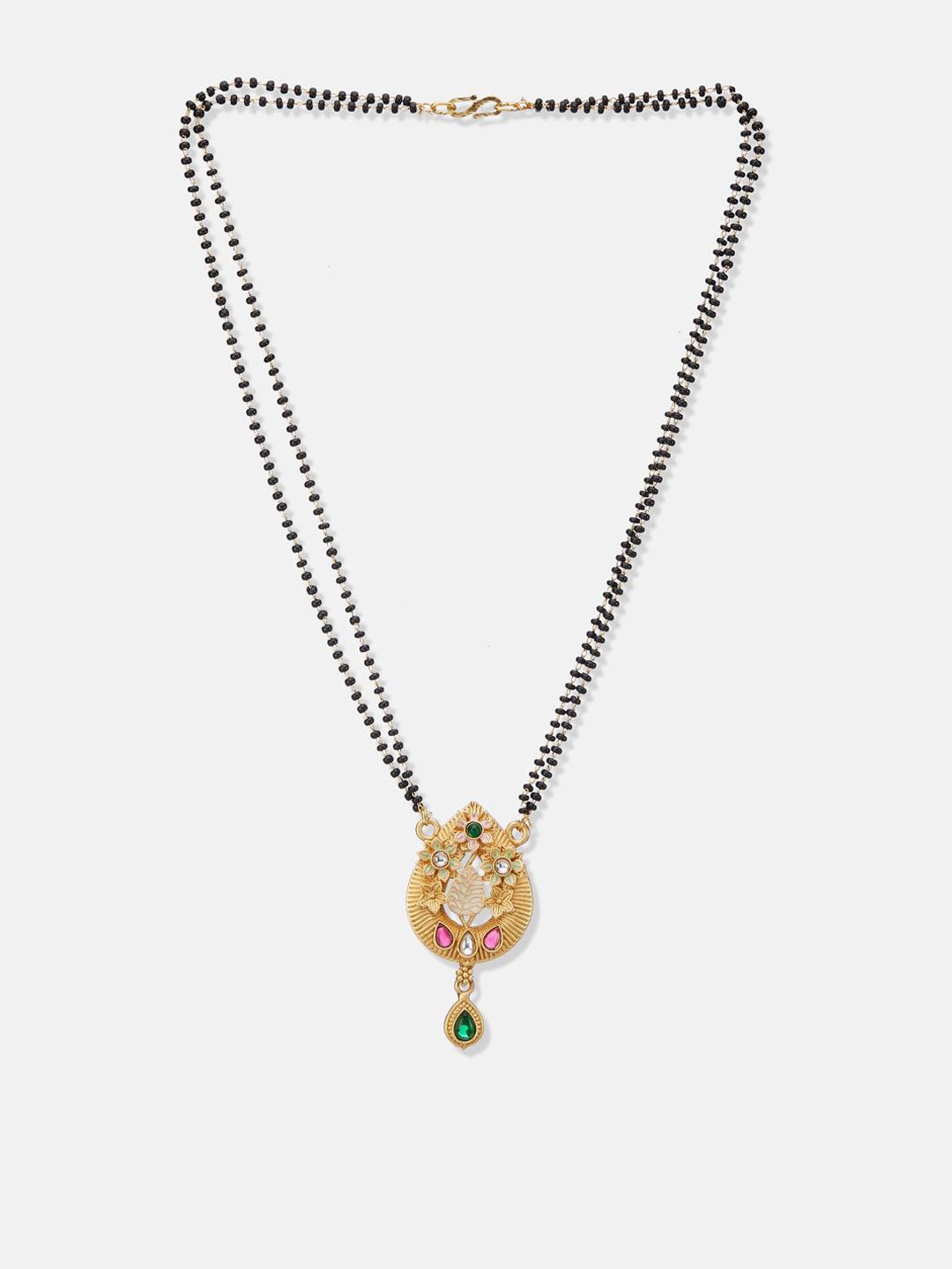 ATIBELLE Set of 2 Gold-Plated Cubic Zirconia Stone Studded & Beaded Mangalsutras
