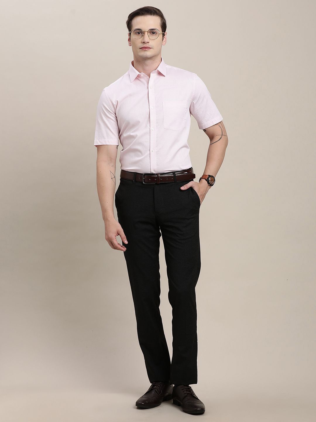 Men's Green Spread Collar Classic Cotton Formal Shirt