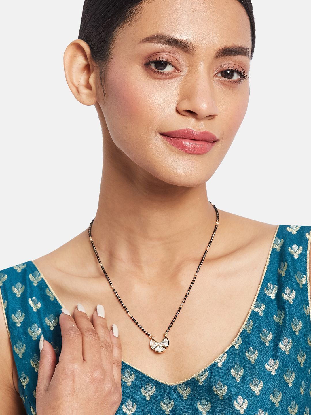ATIBELLE Set Of 2 Rose Gold-Plated Cubic Zirconia Studded Mangalsutras