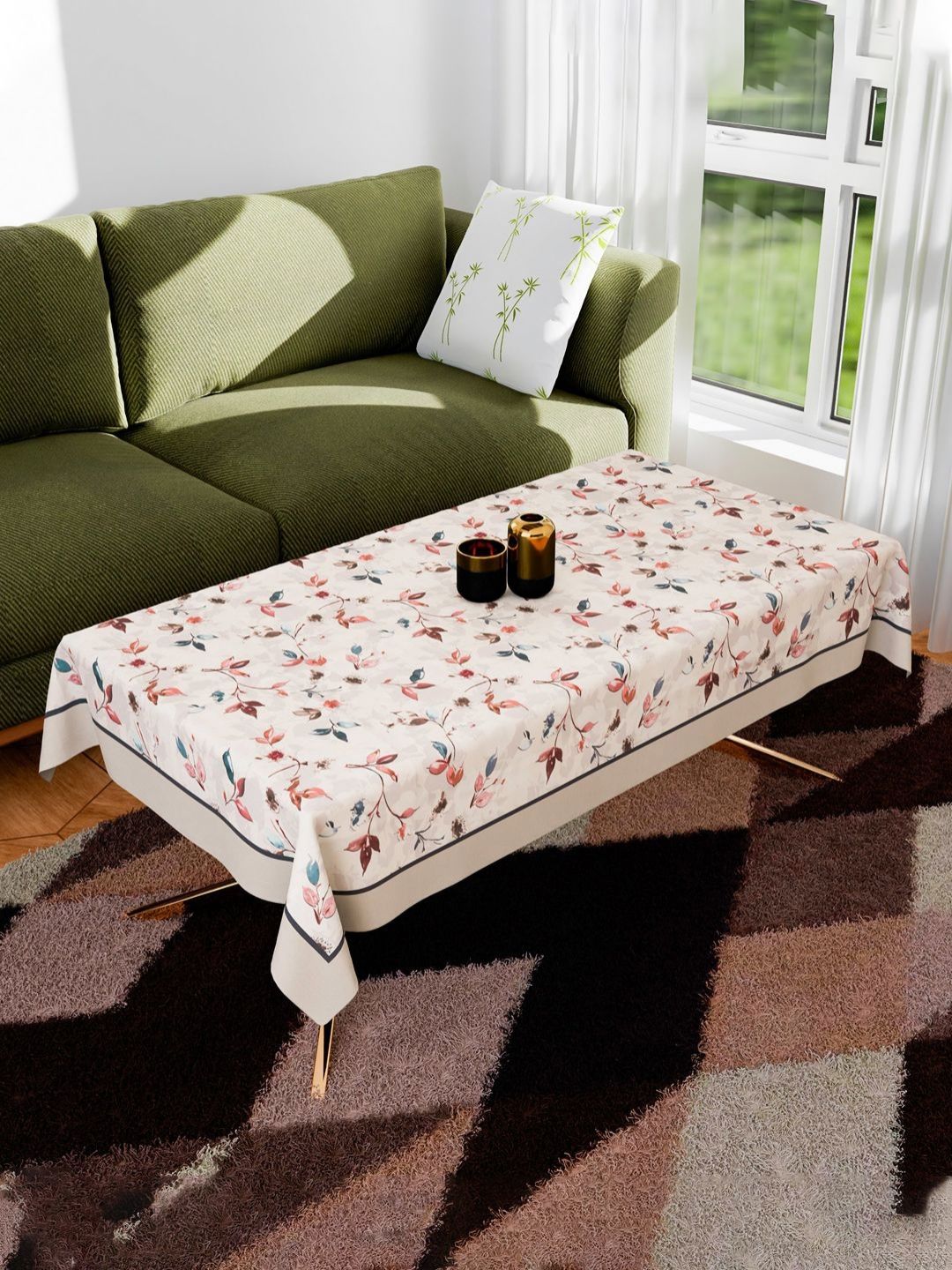 Myntra Elegant Homes Cream Floral Printed 4-Seater Cotton Centre Table Cover-picture-33