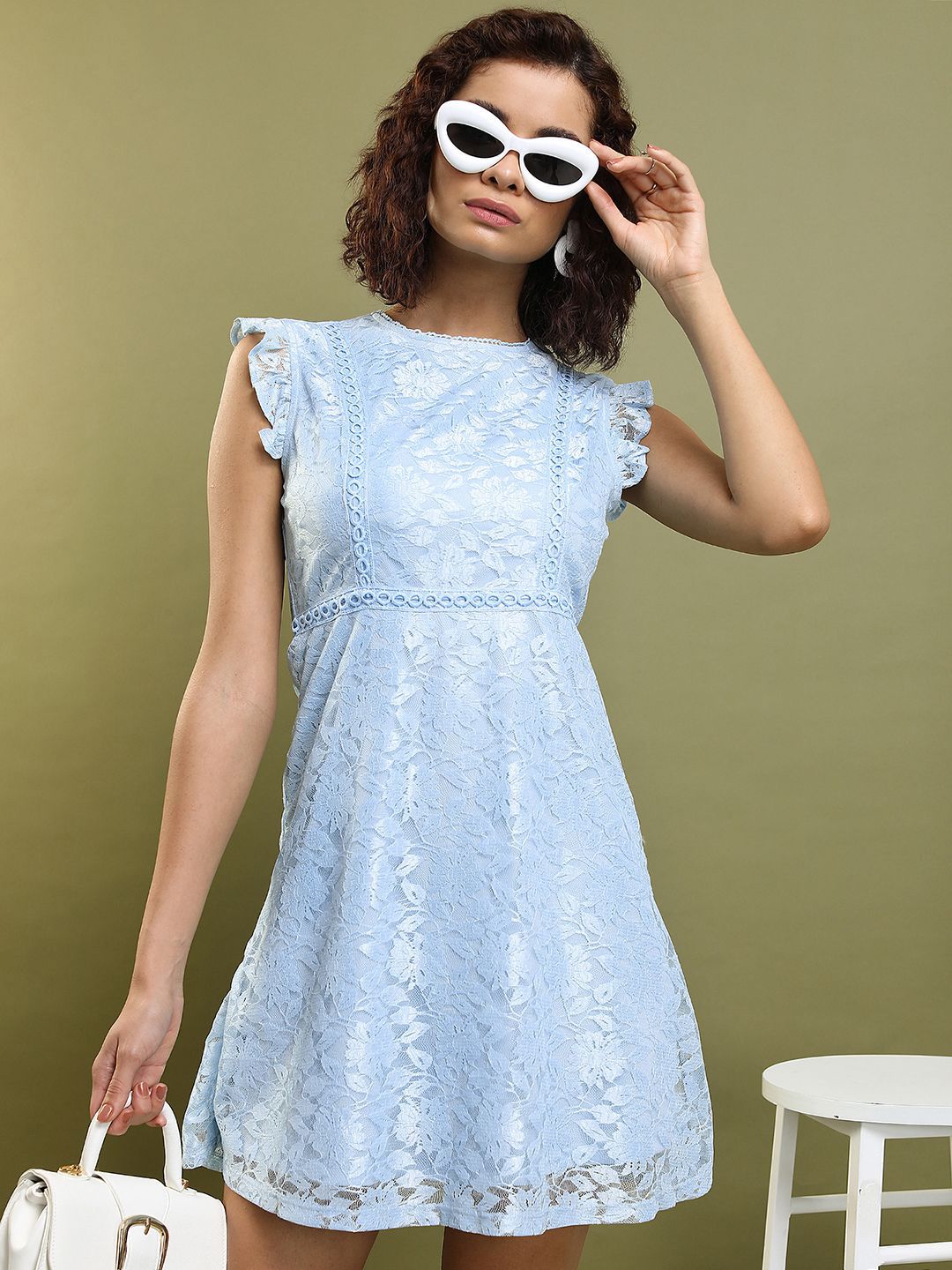 Tokyo Talkies Women Self Design Flutter Sleeves Fit & Flare Mini Dress-picture-21