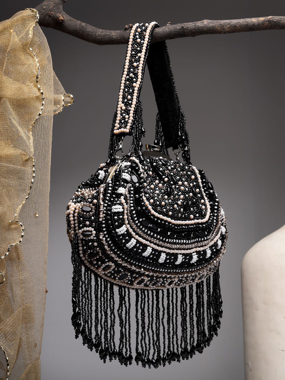 Anekaant Embellished Beaded Tasselled Silk Purse Clutch-picture-45