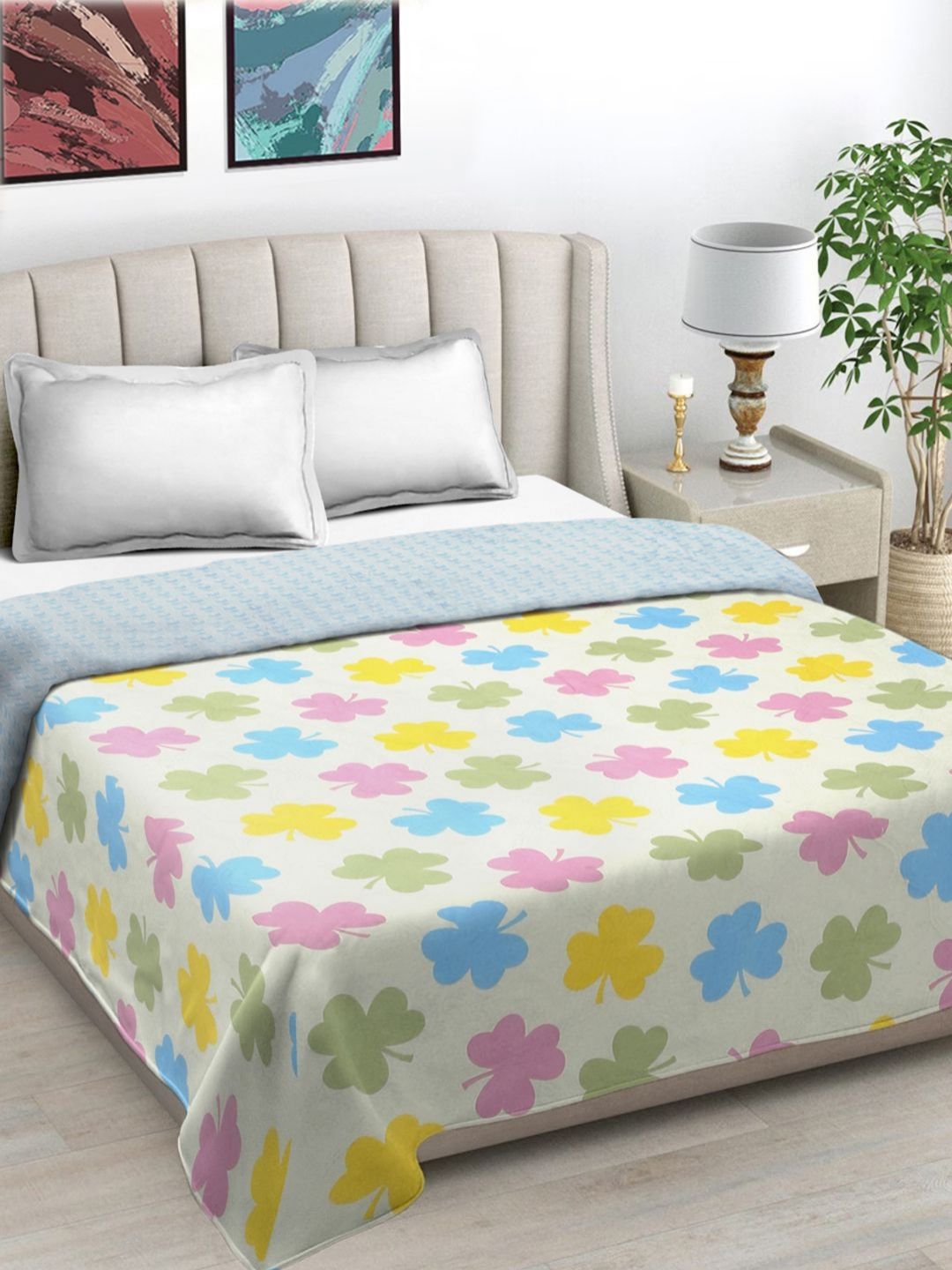 Myntra Elegant Homes Off White Printed Reversible Mild Winter 350 GSM Double Bed Comforter-image-29