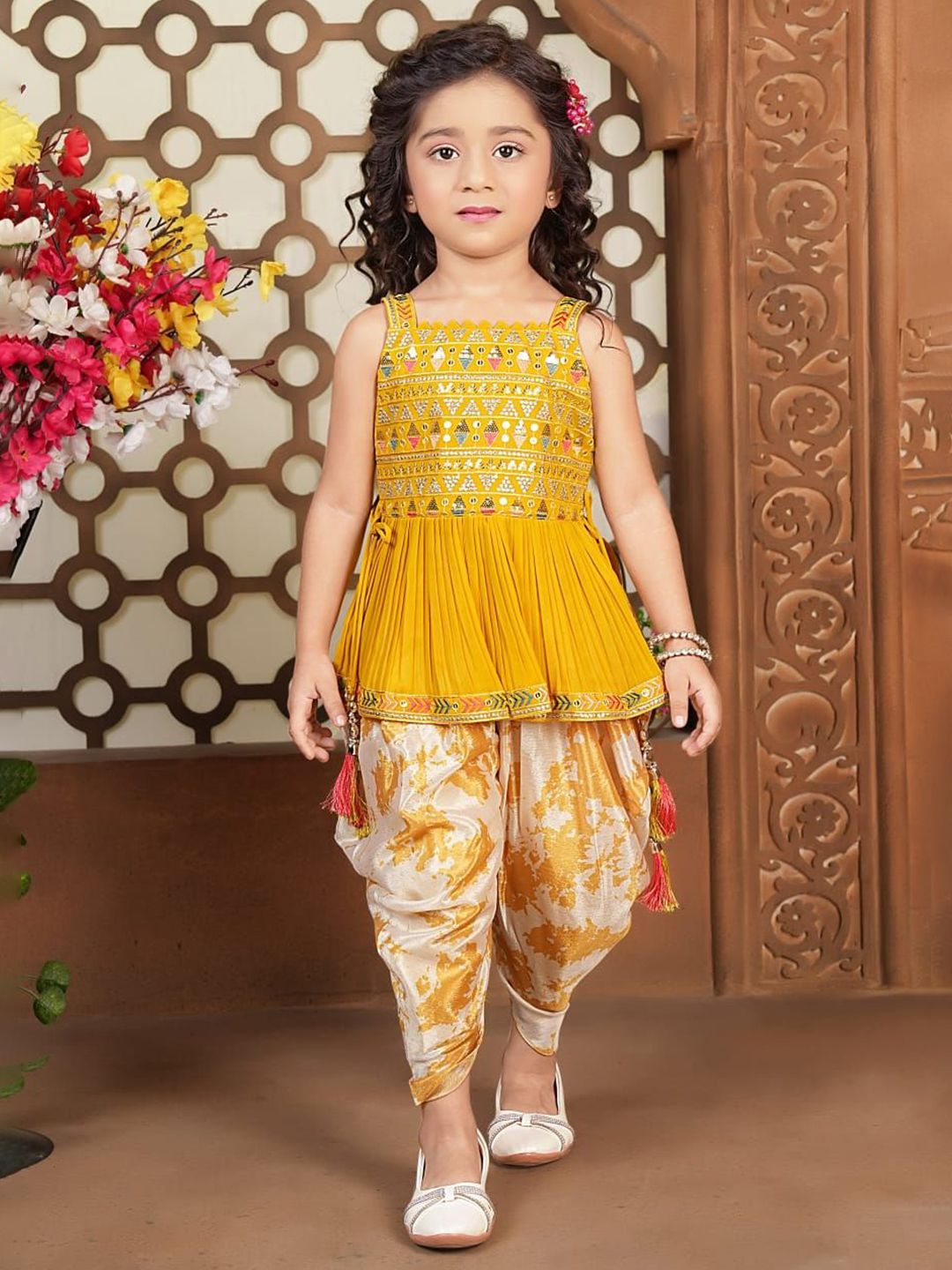 PINK LEAF Girls Embellished Top with Dhoti Pants-image-23