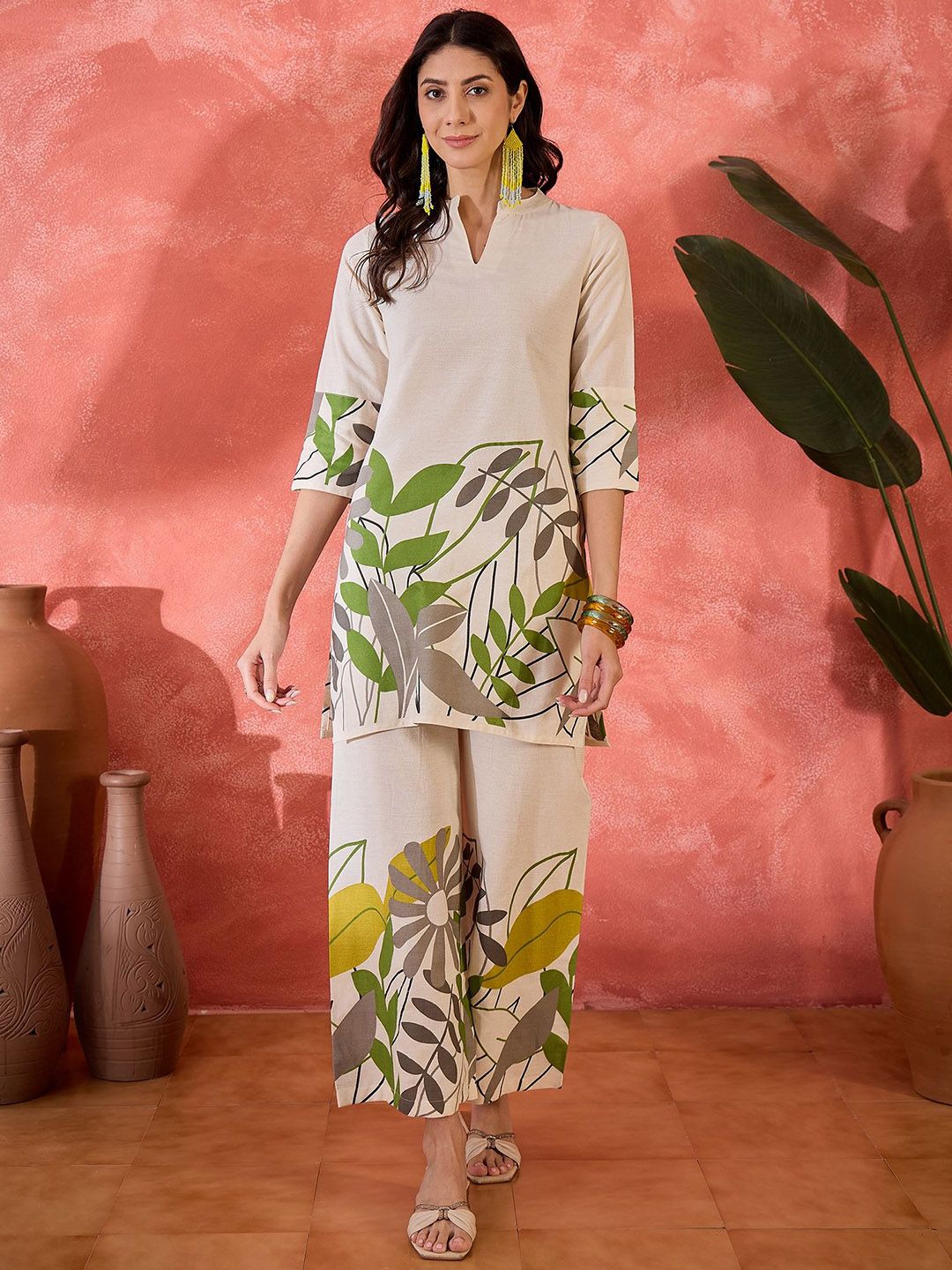 Sangria Printed Pure Cotton Tunic & Trousers Co-Ords
