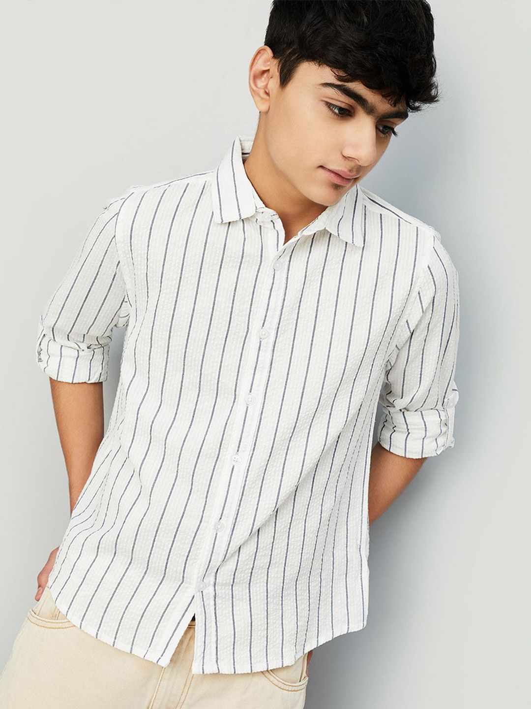 max Boys Vertical Striped Spread Collar Cotton Casual Shirt