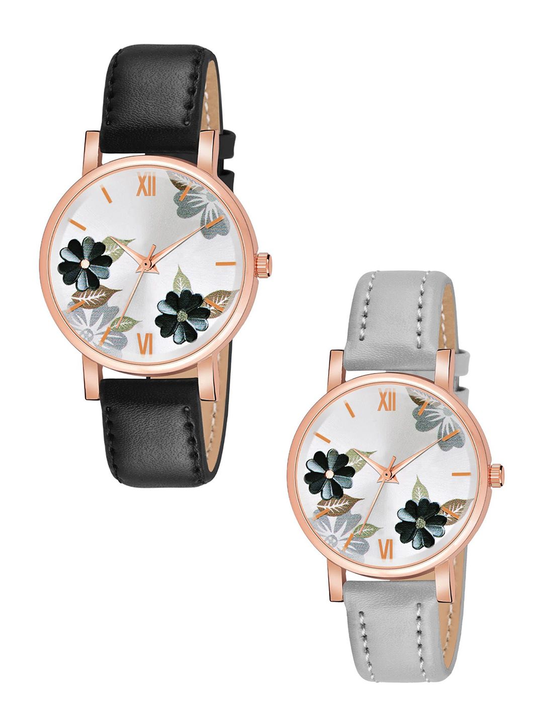 JUST LIKE Girls Printed Dial & Leather Straps Analogue Watch 81-flowers Black & Greay combo 2-picture-46