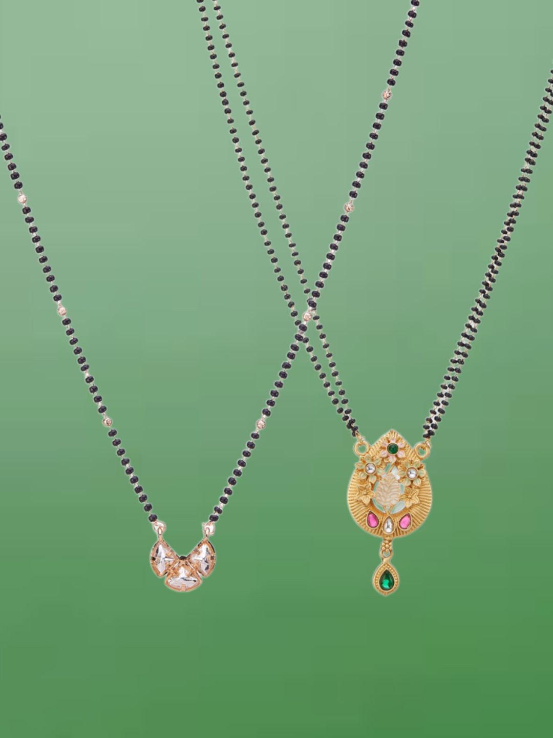 ATIBELLE Set Of 2 Gold-Plated Cubic Zirconia Studded Mangalsutras