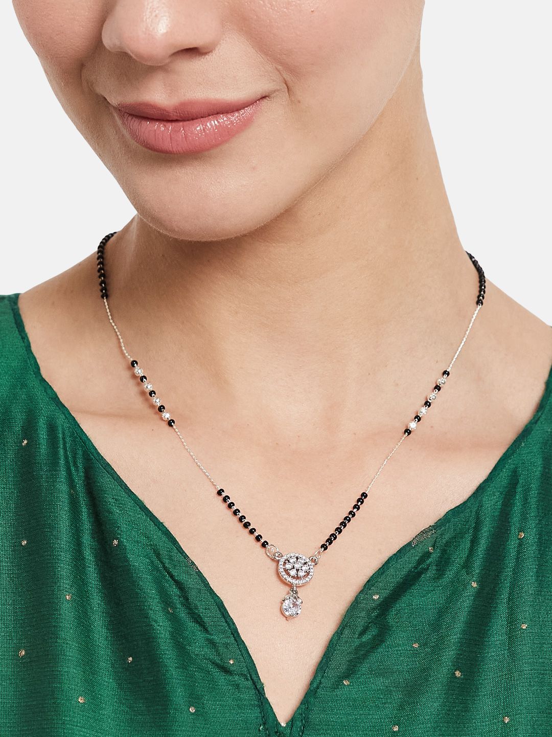 ATIBELLE Set of 2 Rose Gold & Silver-Plated Cubic Zirconia Studded & Beaded Mangalsutras