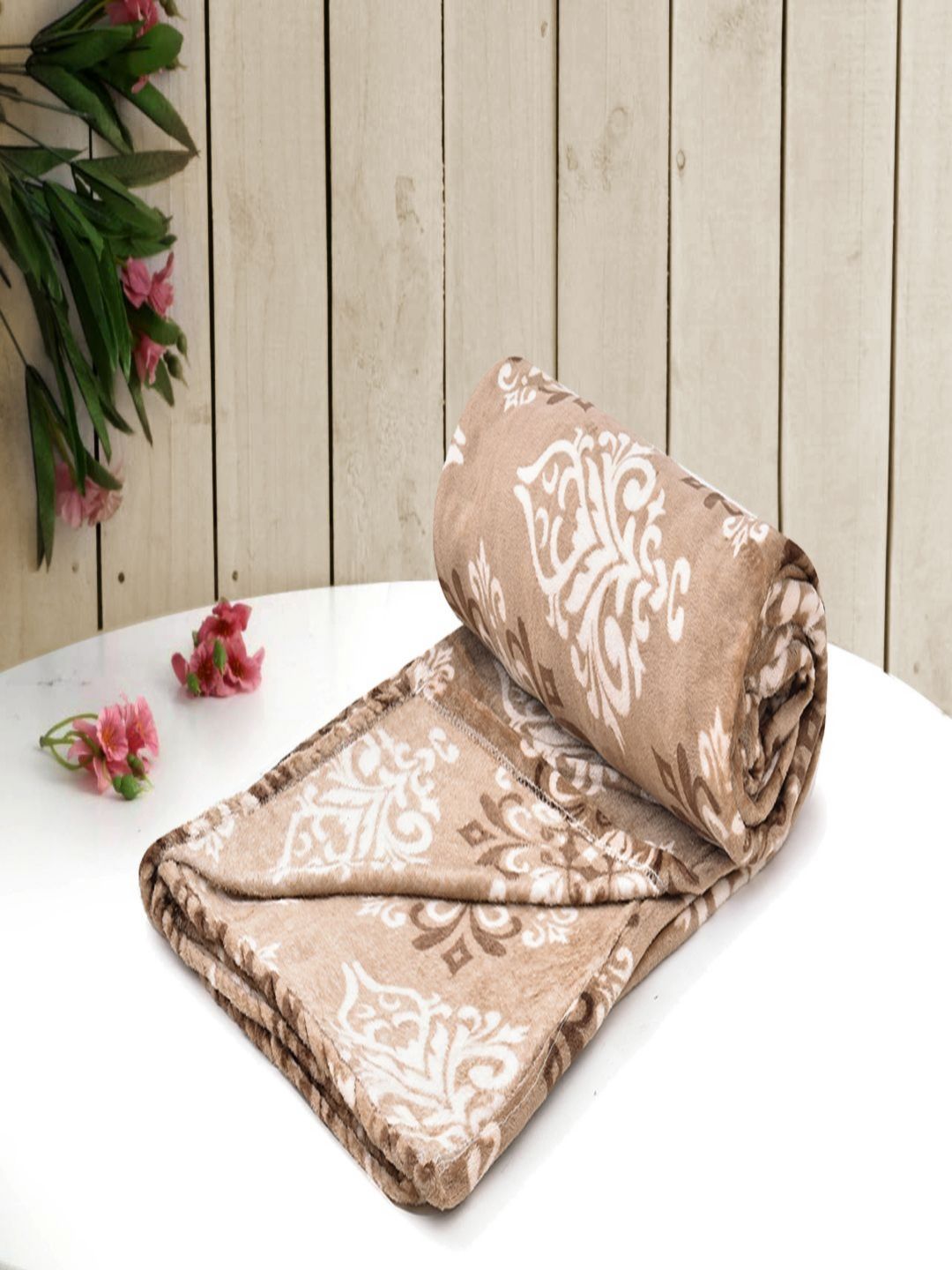 RRC Beige Floral Printed AC Room 300 GSM Double Bed Dohar With 2 Pillow Covers-picture-40