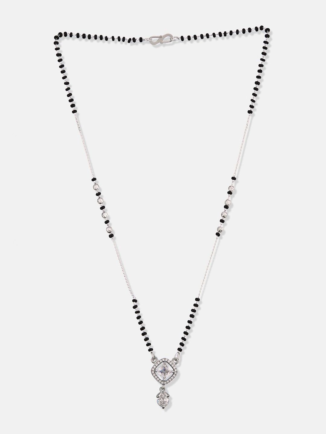 ATIBELLE Set of 2 Silver-Plated Cubic Zirconia Studded & Beaded Mangalsutras
